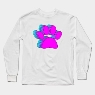 Pink Purple And Blue Dog Paws Long Sleeve T-Shirt